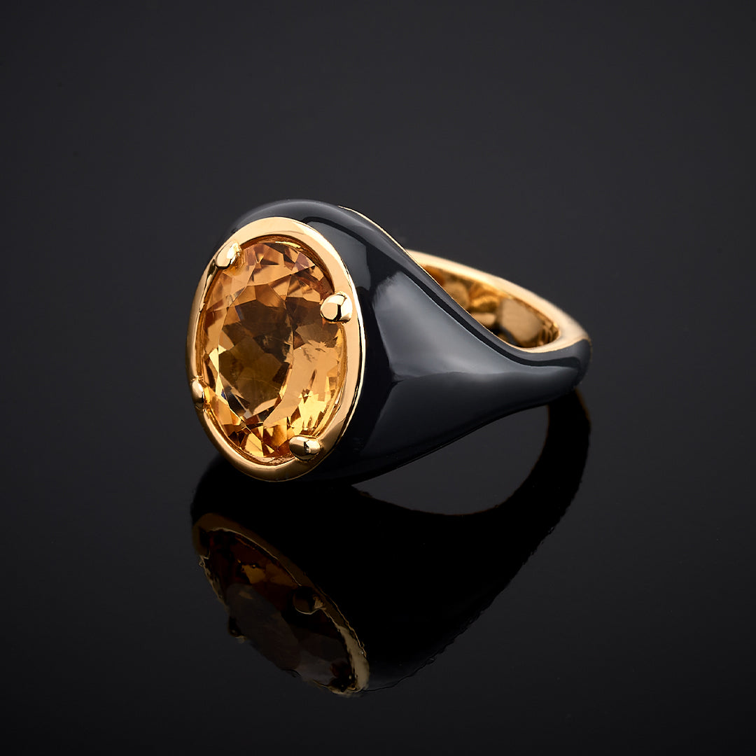 Anello Mon Chevalier - Smalto nero e pietra Citrino