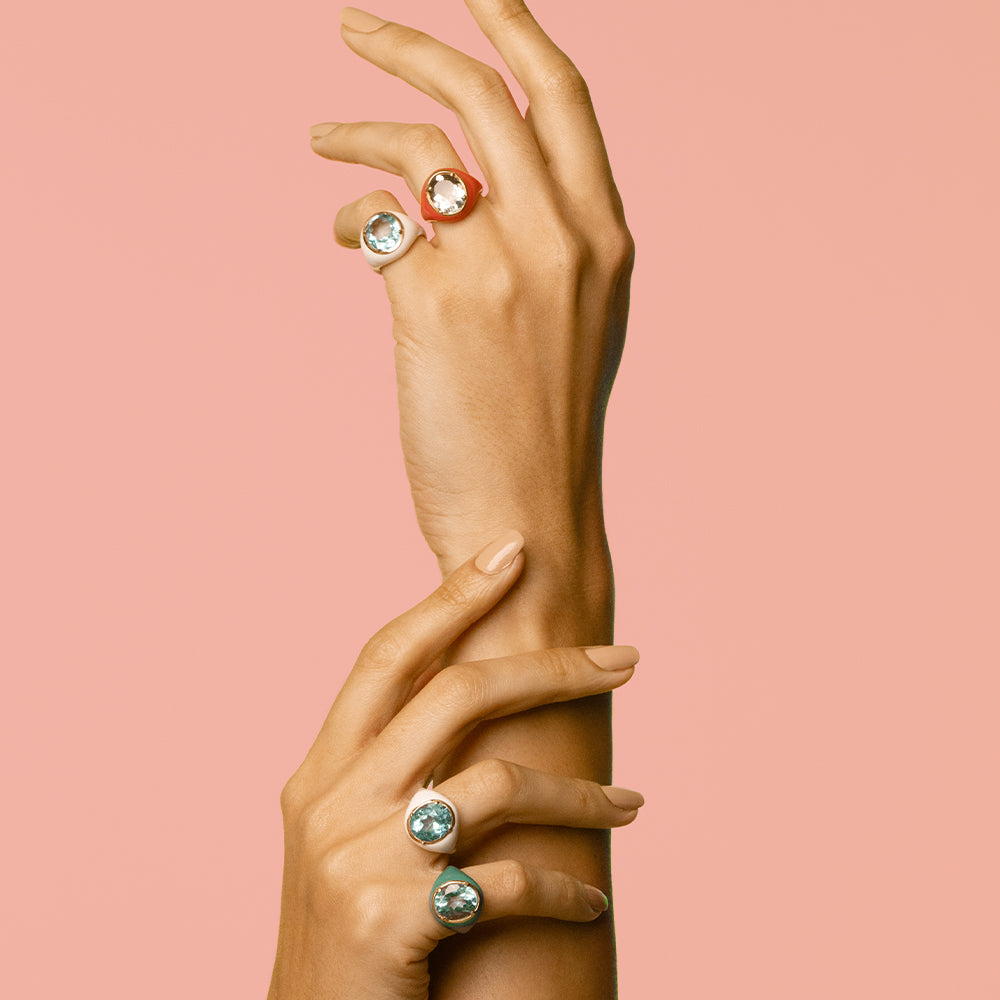 Anello Mon Chevalier - Smalto verde e pietra Topazio Azzurro